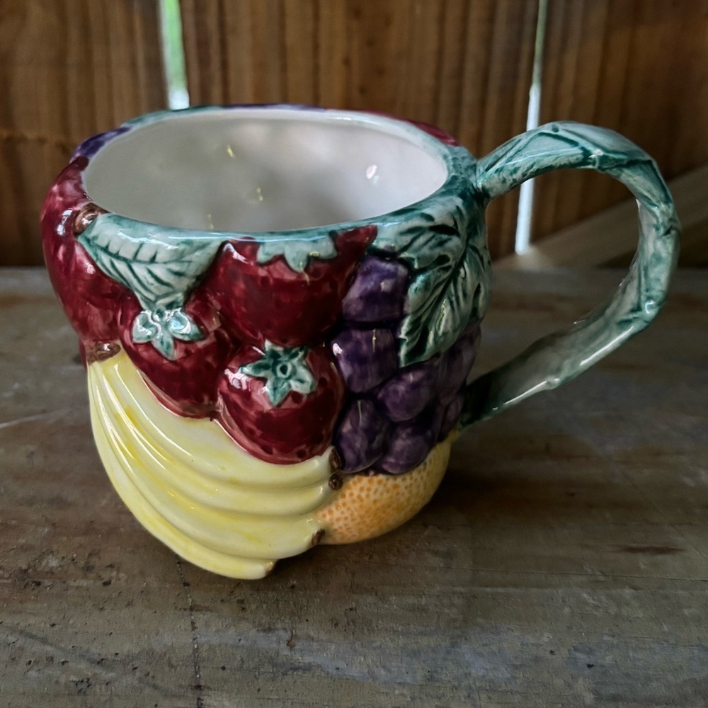 Vintage OCI Raised Fruit High Relief Ceramic Coffee Mug Size 13oz